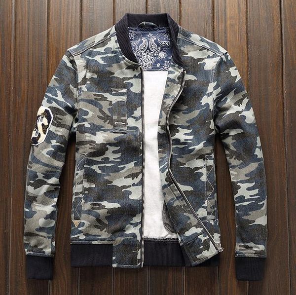 

bonjean men's fashion camouflage jacket spring autumn pilot denim jacket male casual bomber army fans coat drop shipping, Black;brown