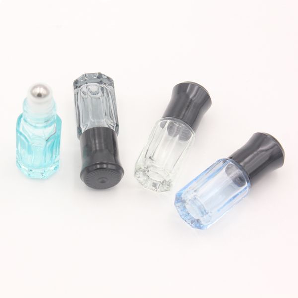 Garrafa de vidro rolante pequena colorida 3ml mini garrafas de óleo essencial 6ml com esfera de rolo de aço inoxidável