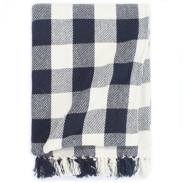 

throw cotton check 220x250 cm navy blue other home textile