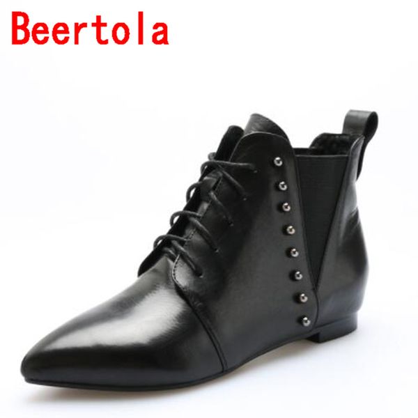 

2020 autumn winter rivet fashion ankle boots women flats bottom botas mujer comfortable women's boots lace-up black color