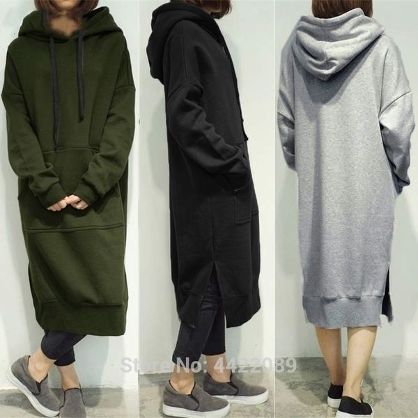 

casual spring autumn women long pullover fleece hooded plus size sweatshirt dress mx191025, Black