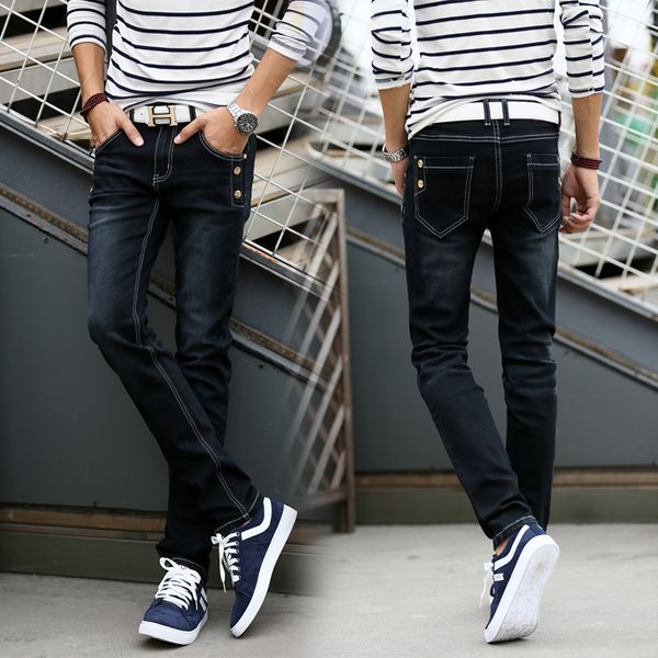

men's jeans black brand men designer casual denim slim fit trousers, Blue