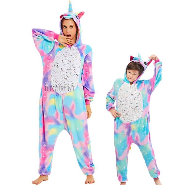 

women unicorn pajamas sets adults flannel cute cartoon animal pajamas kids winter stitch tiger pyjamas sleepwear homewear, Black;red