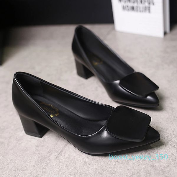 

spring and winter solid color women shoes increased 3cm work shoes red pointed thick with high heels shoes b35, Black