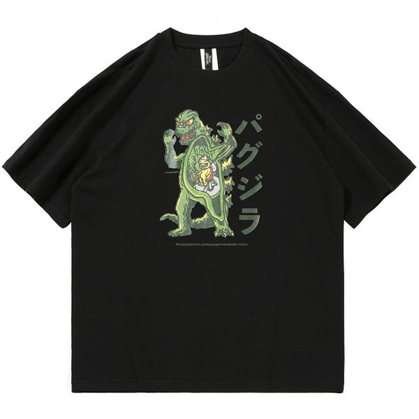 

Januarysnow Men T Shirt Hip Hop Streetwear Japanese Monster Tshirt Summer Short Sleeve Harajuku Cartoon T-Shirt Cotton Tops Tees Black