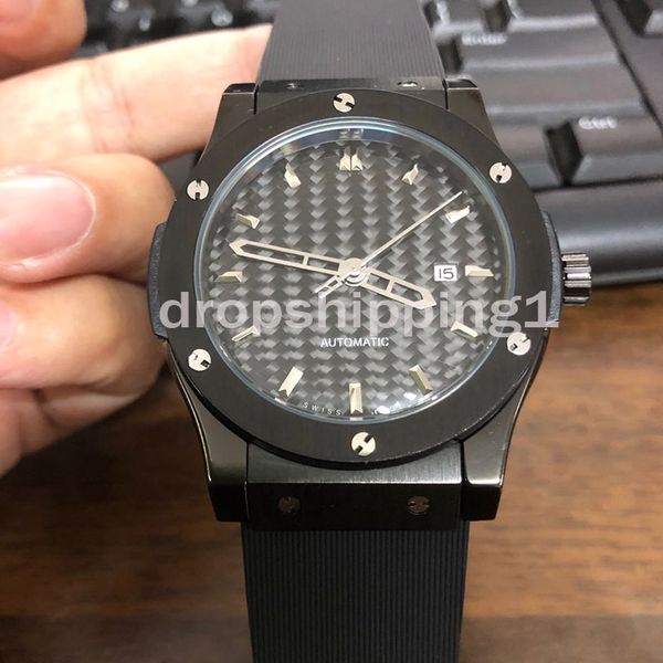 

dropshipping1- new mens watches 42mm black stainless steel case with black silicone strap designer watches montre de luxe, Slivery;brown