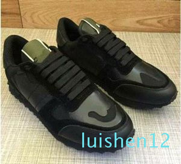 

size 35-46 women/men casual shoes camouflage genuine leather lace up couple star shoes rivets flat shoes l12, Black