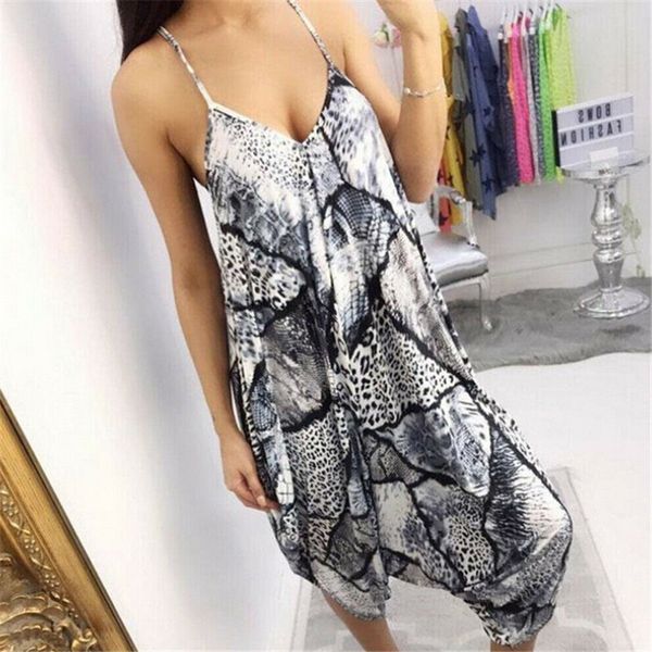 

women leopard printed playsuit jumpsuit 2019 suspenders sleeveless sling jumpsuit romper holiday summer casual harem pants, Black;white