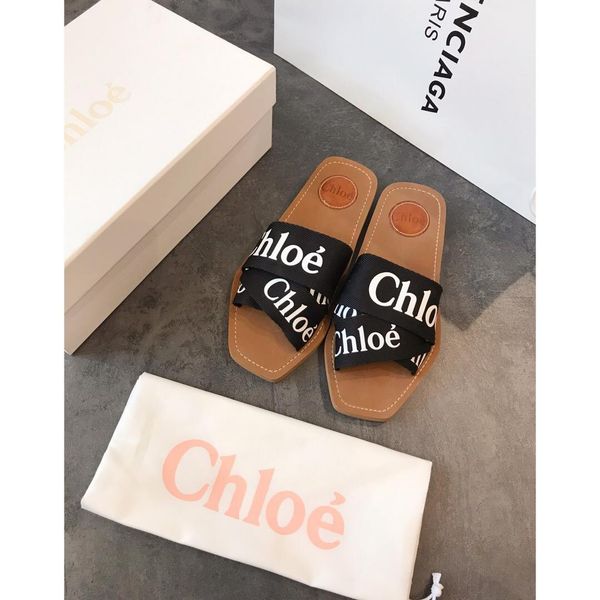 

Fa hion luxury women de igner chloÃ© 32letter cotton fabric andal ummer beach flat lipper kateboard hoe with box