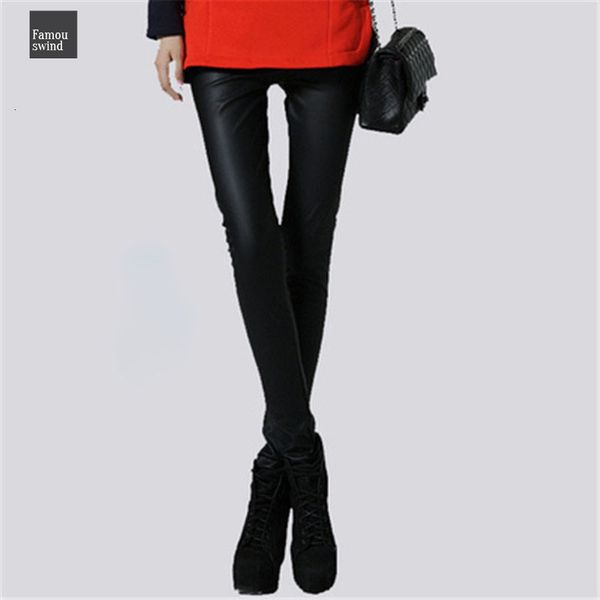 

дамы женщины зима брюки теплая кожа высокой талией stretch карандаш брюки женский эластичная тонкий тощий руно pz476, Black;white