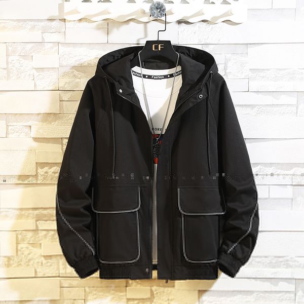 

2020 spring autumn casual jacket men loose hooded mens jackets and coats outwear streetwear solid windbreaker m-5xl, Black;brown
