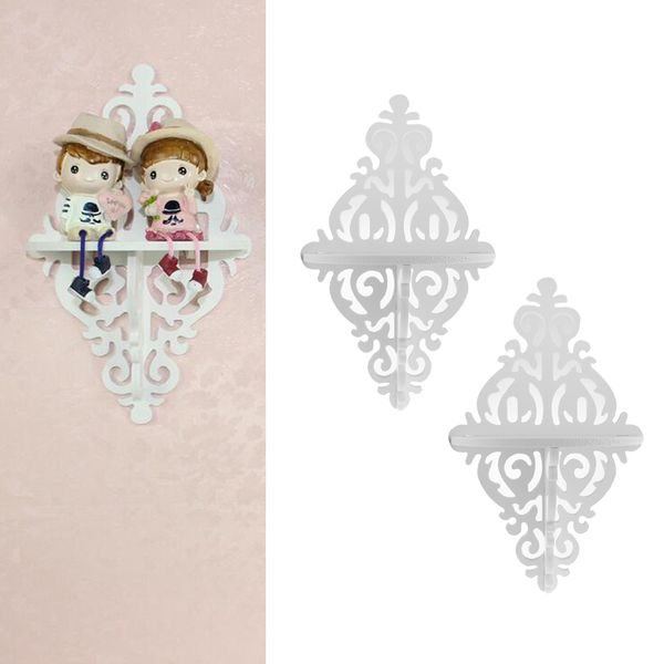 

2x white floating shelf wall mounted storage shelving display tidy rack holder