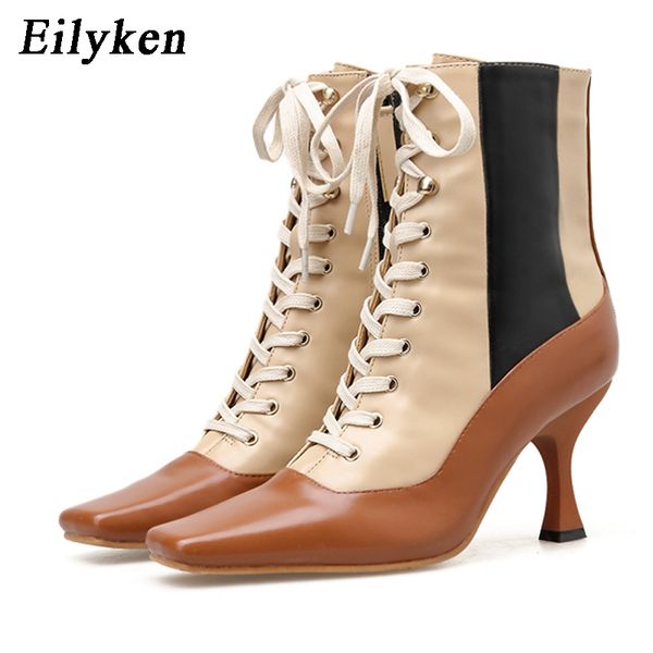 

eilyken size 35-39 designers 2019 new autumn winter women shoes black heels boots lacing platform ankle boots high heels 8cm