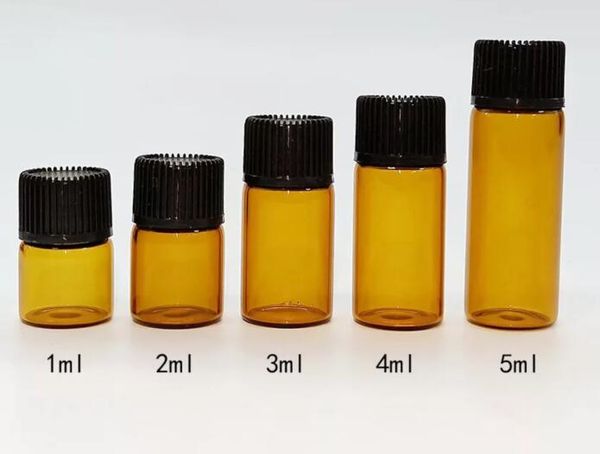 

500pcs 1ml/2ml/3ml/4ml/5ml mini amber glass vials small mini essential oil bottle with orifice reducer and cap small bottles jar