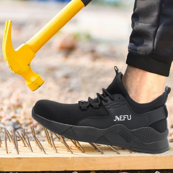 

summer men's work shoes men's safety shoes lightweight breathable indestructible steel head ladies, Black