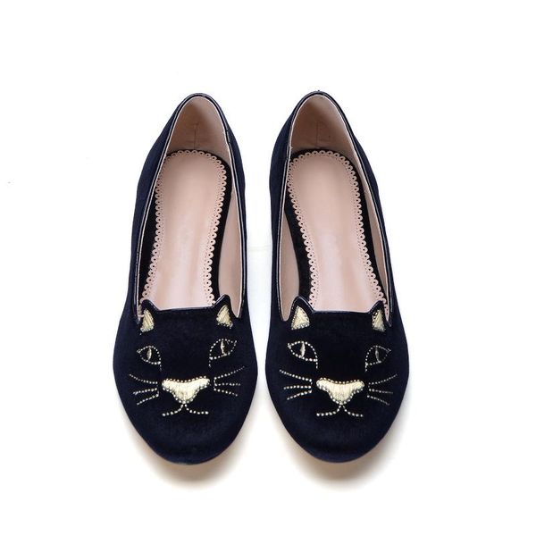 

cute cat дизайн круглый toe плоский женская обувь мокасины черный / синий zapatillas mujer вскользь женская обувь, Black