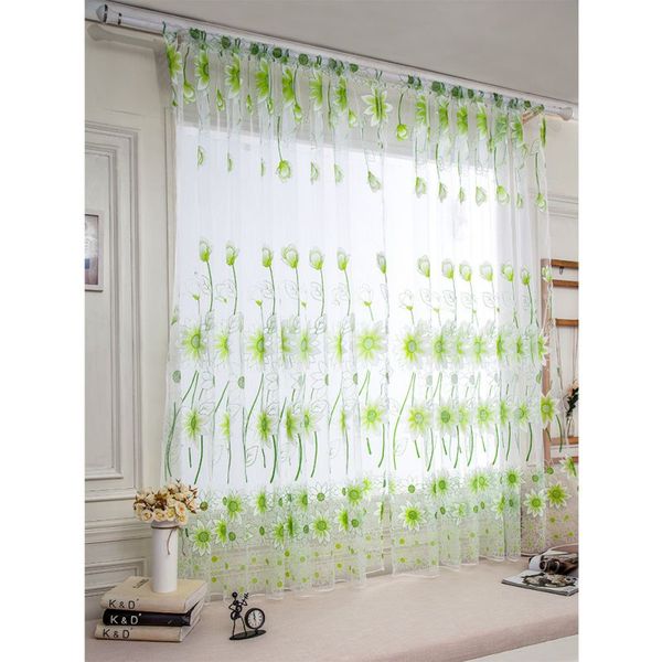 

sunflower voile curtain window screening balcony finished burnout flower tulle curtain for living room kitchen curtains