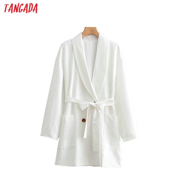 

tangada women white female office blazer jacket sashes long sleeve ladies coat feminino work suit blezer 2w55, White;black