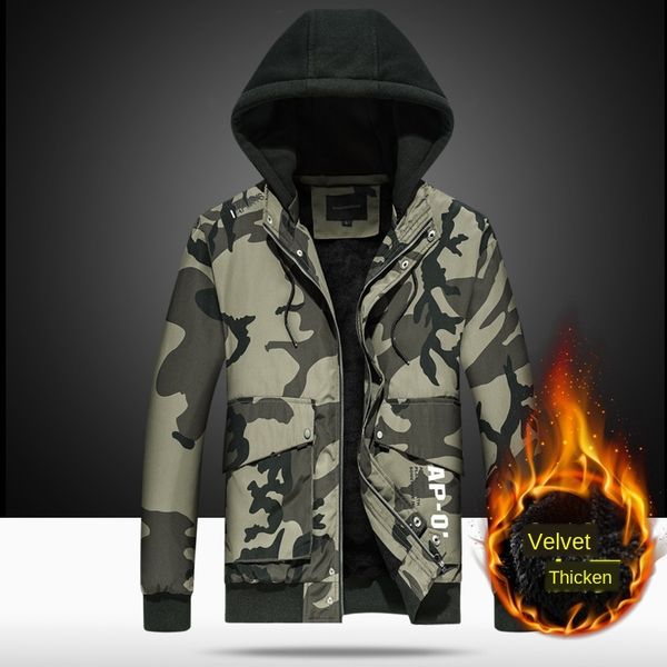 

мужские дизайнерские зима плюс бархат хлопка-ватник теплый камуфляж куртка прилив, Black;brown