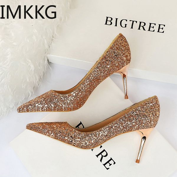 

big size 43 2019 new spring women pumps high thin heels pointed toe bling bridal wedding women shoes high heels, Black
