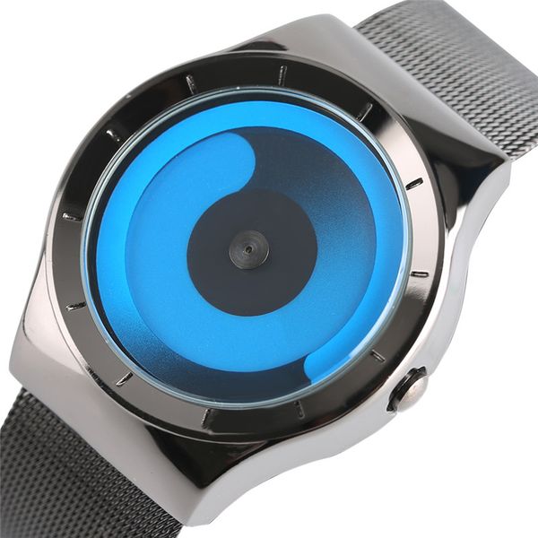 

creative unique gradual turntable swirl watches stainless steel strap mesh quartz sport watch men blue ocean style gifts, Slivery;brown