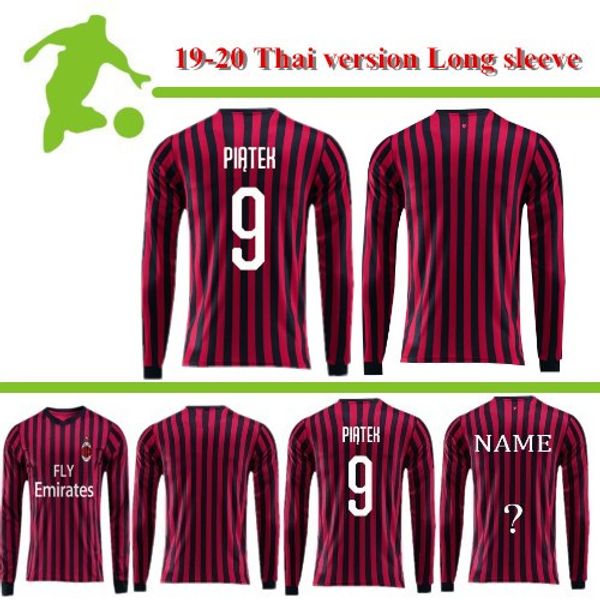 

19 20 ac milan long sleeve soccer jerseys away third piatek kessie black andre silva 2019 calhanoglu theo jersey football shirts ls, Black;yellow