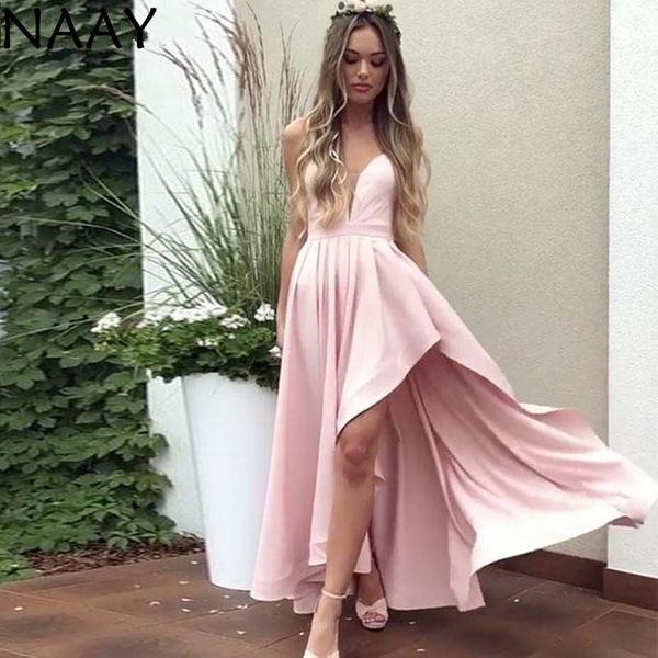 

naay spaghetti straps sleeveless prom dress high low party gown 2020 high split a-line evening party dress, White;black