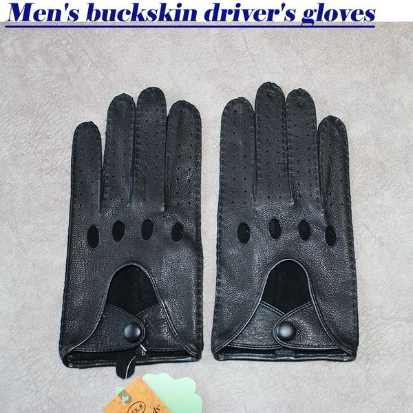 

men' buckskin gloves thin style hollow breathable driving unlined outdoor riding hand-stitched leather driver gloves, Blue;gray