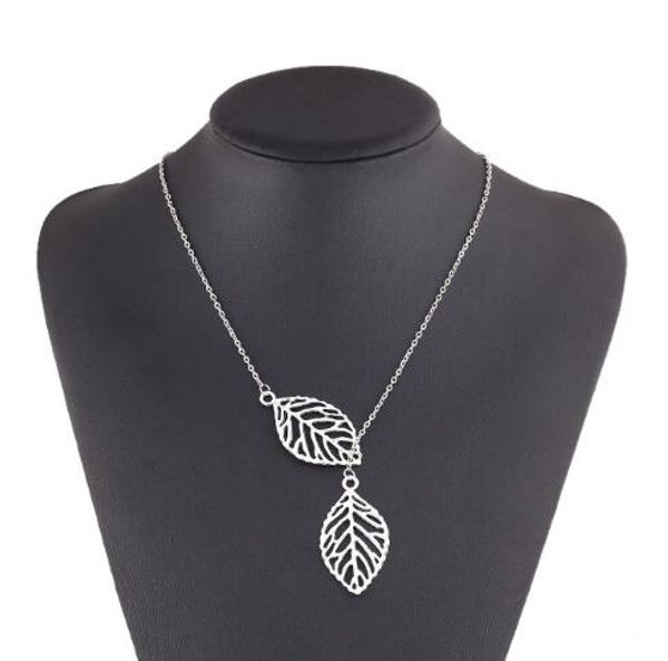 Antike Silber Gold Ahornblatt Niedliche Doppel Anhänger Halskette für Mädchen Mode Halsketten Frauen Blätter Schmuck
