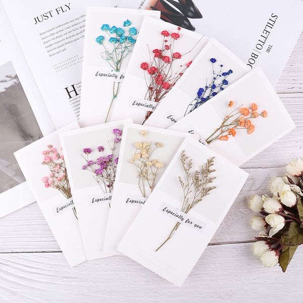 

5pcs card wedding invitations gypsophila dried flowers handwritten blessing greeting card birthday gift