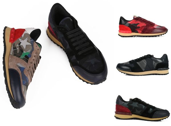 

original box fashion stud camouflage sneakers shoes footwear men,women flats rockrunner trainers casual shoes, Black