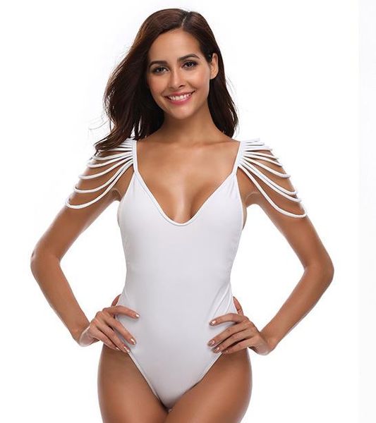 Moda-Swimwear Roupas Para As Mulheres Verão One Peça Bikini Borlas Designer Sólido Negro Branco Beach Bikinis