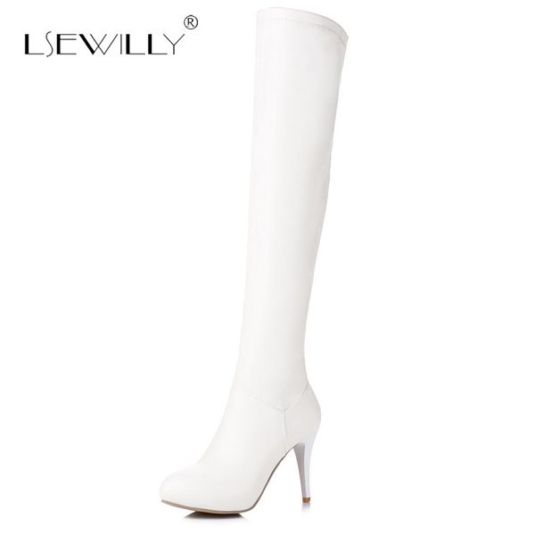 

lsewilly over the knee high women boots high heel pointed toe platform fashion ladies pu leather boots size 32-45 s527, Black