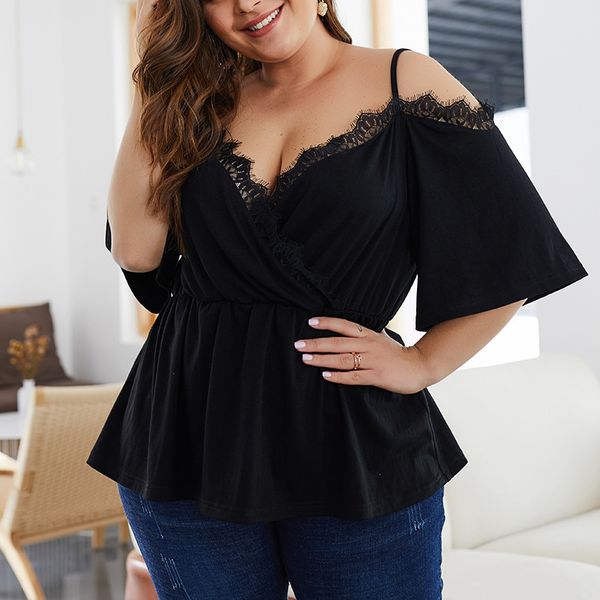 

halter summer blouse spaghetti strap shirts plus size women clothes black ladies big large size clothing for girl 4xl, White