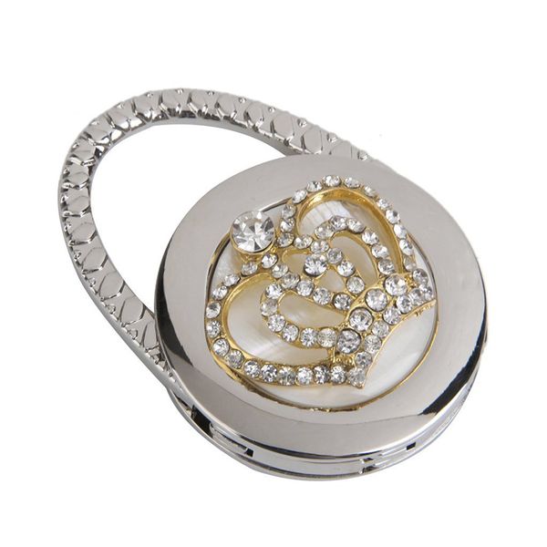

table foldable handbag bag rhinestone crown hanger handbag hook holder, silver + gold