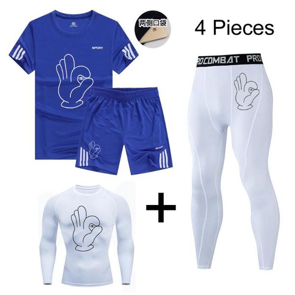 

running sets men sportswear compression sport shirt quick dry clothes sports joggers training gym fitness soccer tracksuits, Black;blue