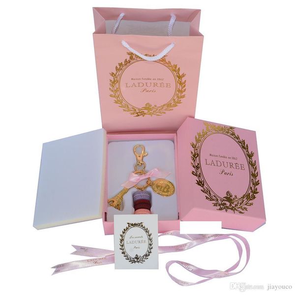 

alloy gold plated france laduree macaron effiel tower keychain fashion keyring key chain bag charm accessories w gift box and handbag, Slivery;golden