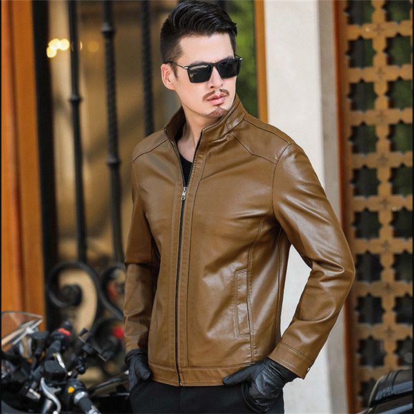 

2019 new high-grade men leather jackets slim fit elegant mens jacket size 5xl fashion leisure black leather coats man yh258