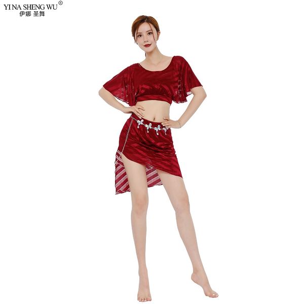 

women new belly dance set new oriental dance split practice clothes competition costume skirt 3 colors delivery, Black;red