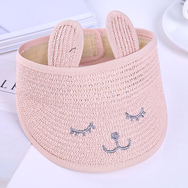 

rabbit ear kids hat cute cartoon breathable wide brim summer straw beach cap empty foldable travel sunshade gift fashion, Yellow