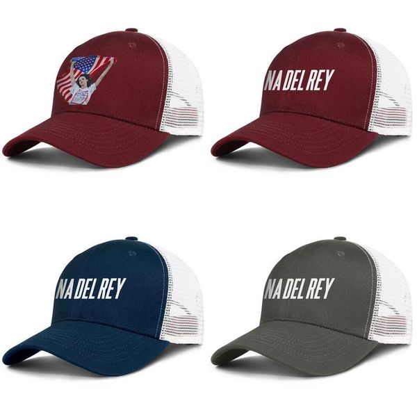 

singer lana del rey mens and women adjustable trucker meshcap custom sports personalized unique baseballhats usa flag lana del rey logo, Blue;gray