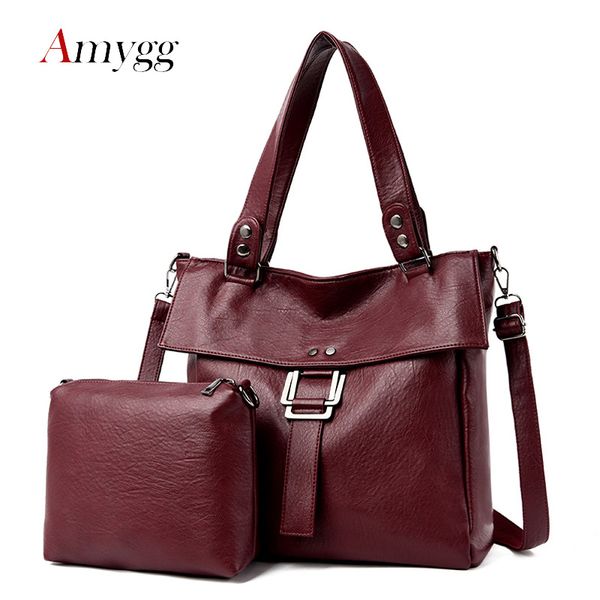 

2 pc/s women pu leather handbags purses and handbags 2019 female soft leather shoulder bag sac a main tote bags wom