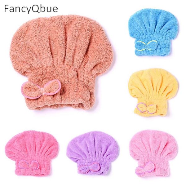 

coral velvet microfiber quick drying hair towel bowknot bath cap strong water absorption hair dry shower bath hats