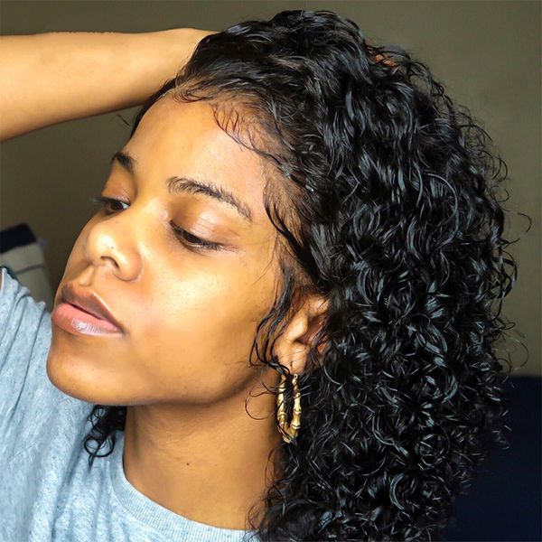 

short deep curly 360 lace frontal wigs with baby hair curly 13x6 lace front full lace wigs for black women, Black;brown