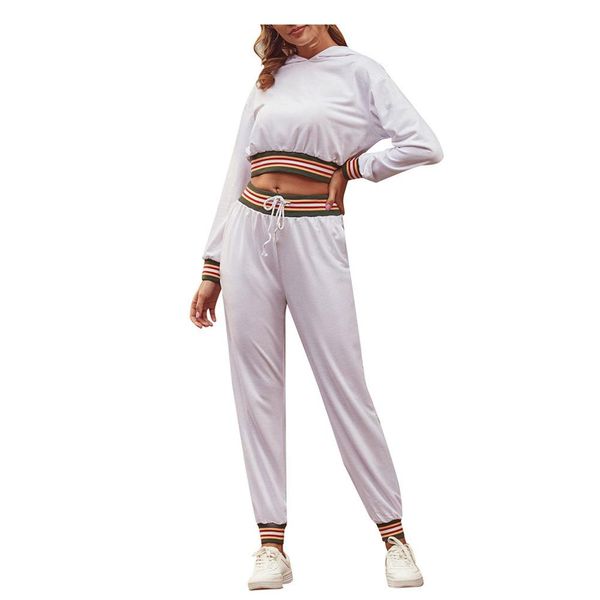 

outdoor running suit women soild sports cropped hooded sweater long sleeve blouse pants 2pcs set running tracksuit for ladies, Black;blue
