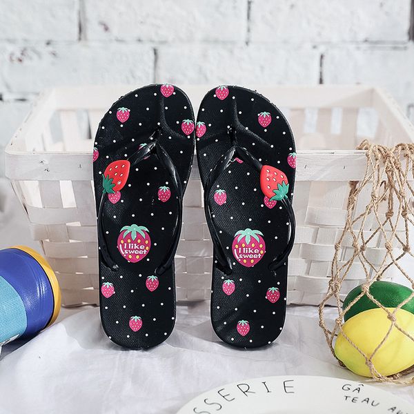 

Fashion Luxury Designer Women Shoes Fashion Flat Wear Beach Shoes Outside Strawberry Flip-flops Black Size 36-40