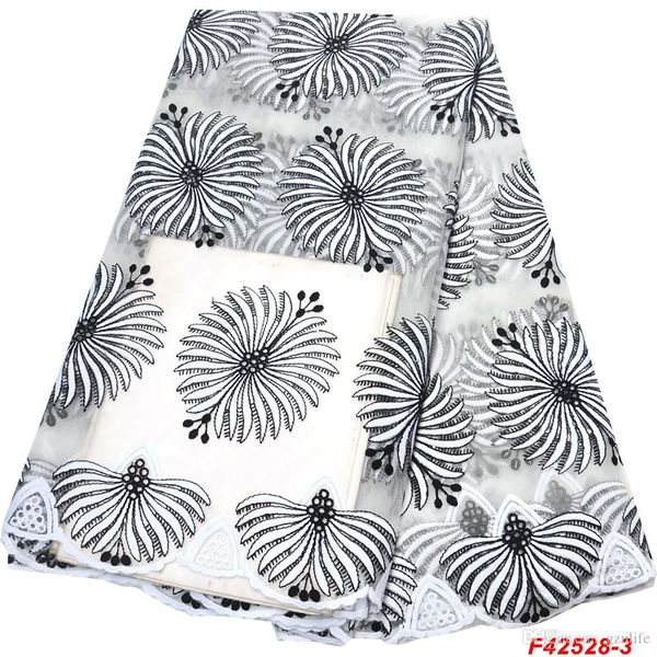 

white african dry lace fabrics milk silk lace fabric for wedding latest stoned french mesh lace fabrics f4-2528, Black;white