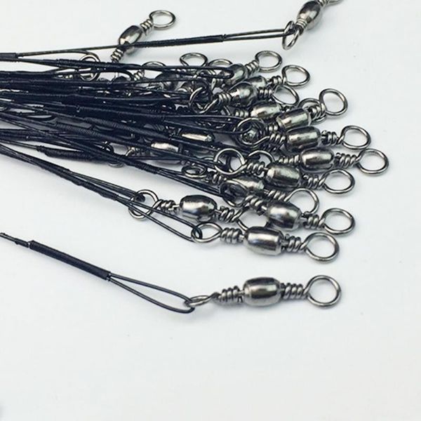 

30pcs/lot anti bite steel fishing line steel wire leader with swivel fishing accessory black/green olta lead core leash