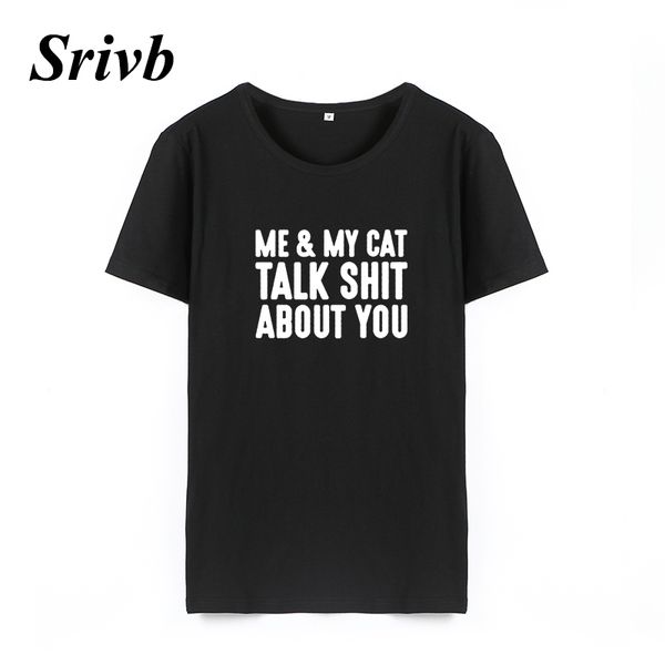 

srivb me my cat o-neck short sleeve femme plus size hip hop tee shirt women tumblr new black white print women t-shirt