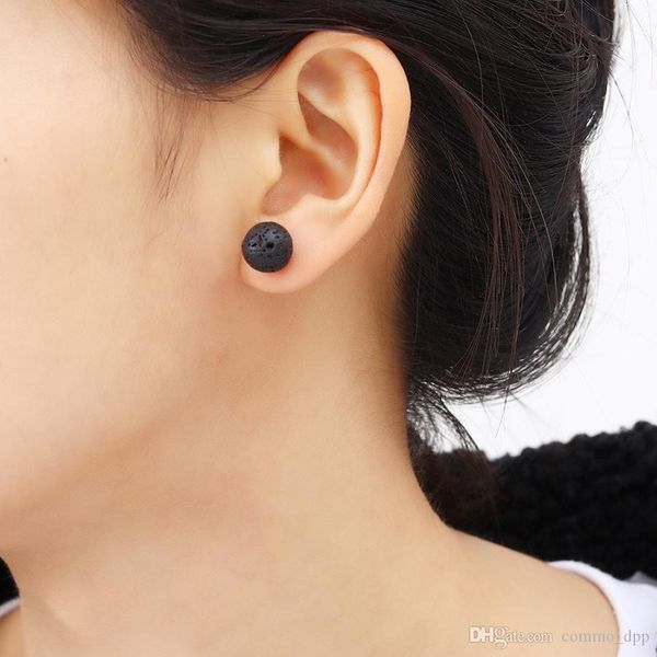 

6mm 8mm 10mm lava rock шпилька серьги эфирное масло диффузор натуральный камень из нержавеющей стали уха булавку для женщин мода ароматерапи, Golden;silver